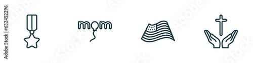 set of 4 linear icons from united states of america concept. outline icons included veterans day, mother's day, patriotic, blessings vector