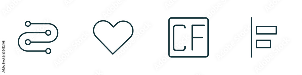 set of 4 linear icons from user interface concept. outline icons included wiring, hearth, cf, object alignment vector