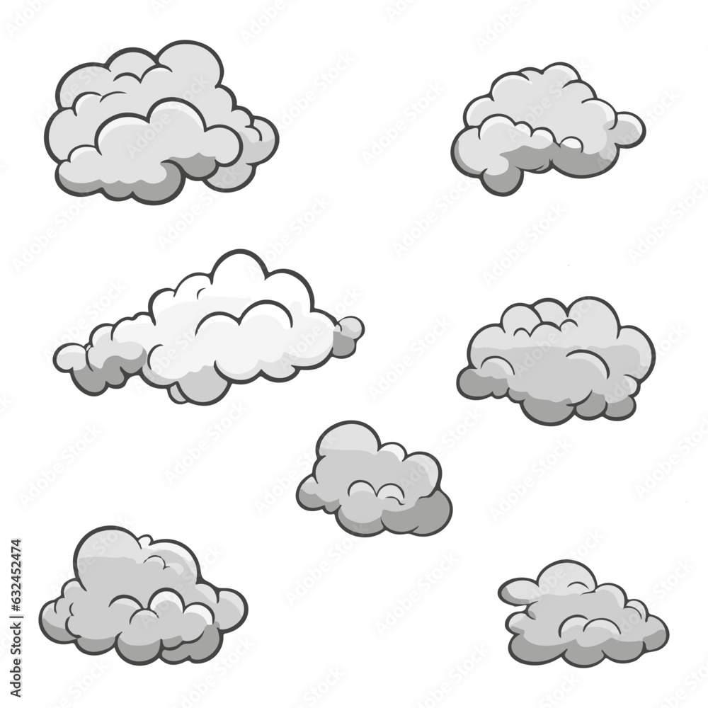 Obraz premium Set of clouds. Fog after explosion set. Vector illustration collection of smoke.