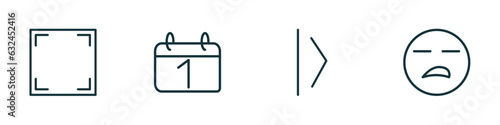 set of 4 linear icons from user interface concept. outline icons included screen in white, first date, slide right, boring vector