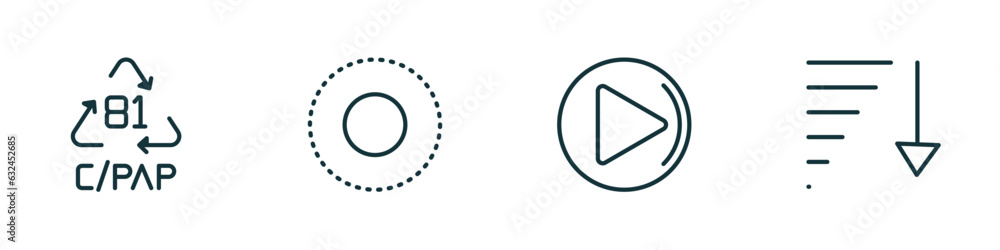 set of 4 linear icons from user interface concept. outline icons included c/pap 81, selectioned circle, right arrow play button, sorting vector set of 4 linear icons from user interface concept. outline icons included c/pap 81, selectioned circle, right arrow play button, sorting vector