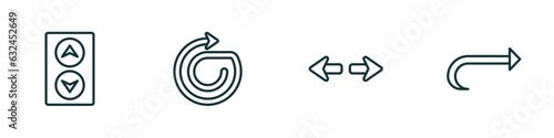 set of 4 linear icons from user interface concept. outline icons included elevator arrows, spinning arrows, turn, rotate arrow vector