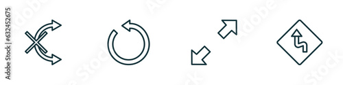 set of 4 linear icons from user interface concept. outline icons included no tittling, restart, scale arrows, left reverse curve vector