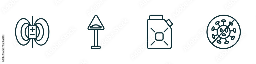 set of 4 linear icons from traffic signs concept. outline icons included magnetic field, bump, gasoline, no virus vector set of 4 linear icons from traffic signs concept. outline icons included magnetic field, bump, gasoline, no virus vector