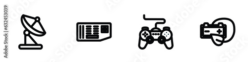set of 4 linear icons from technology concept. outline icons included reciever, circuit board, gamepad with cable, natural resources vector