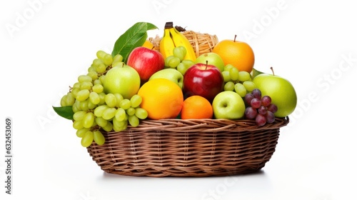 Fresh Fruits in Basket isolated on White Background  Healthy fruits Rich in Vitamins. Generative Ai