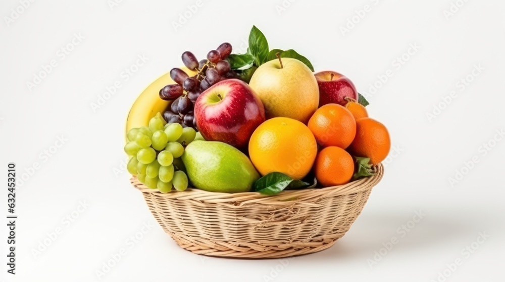 Fresh Fruits in Basket isolated on White Background, Healthy fruits Rich in Vitamins. Generative Ai Fresh Fruits in Basket isolated on White Background, Healthy fruits Rich in Vitamins. Generative Ai