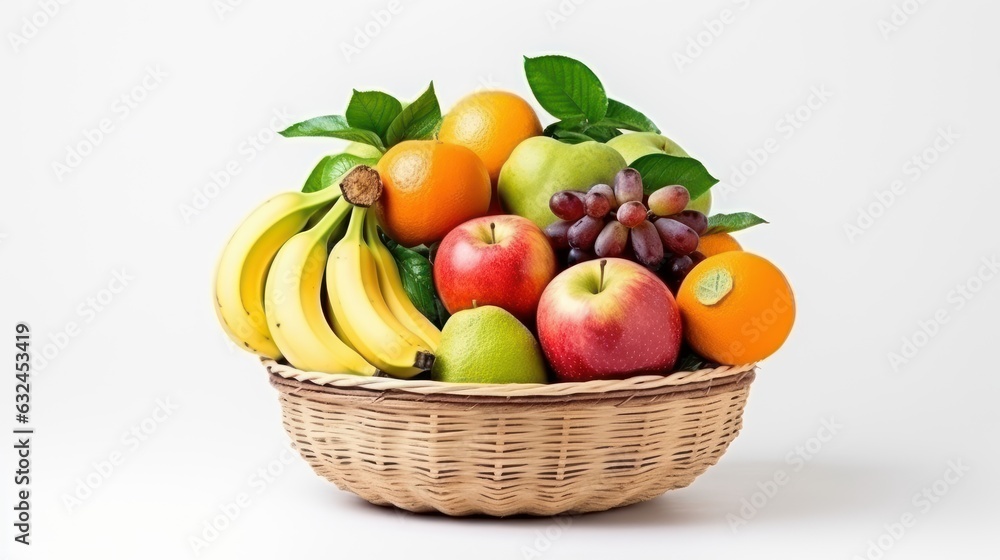 Fresh Fruits in Basket isolated on White Background, Healthy fruits Rich in Vitamins. Generative Ai Fresh Fruits in Basket isolated on White Background, Healthy fruits Rich in Vitamins. Generative Ai