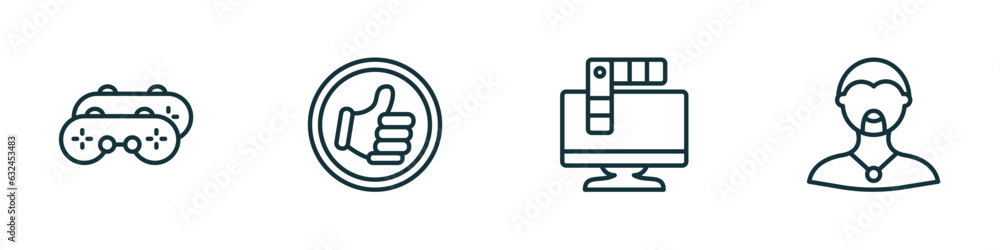 set of 4 linear icons from social media marketing concept. outline icons included recreational, quit a social like, color, rocker vector set of 4 linear icons from social media marketing concept. outline icons included recreational, quit a social like, color, rocker vector