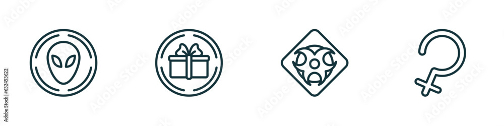 set of 4 linear icons from signs concept. outline icons included area 51, gift shop, toxic material, ceres vector set of 4 linear icons from signs concept. outline icons included area 51, gift shop, toxic material, ceres vector