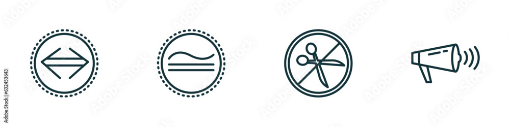 set of 4 linear icons from signs concept. outline icons included maths, is congruent to, no cut, shout vector set of 4 linear icons from signs concept. outline icons included maths, is congruent to, no cut, shout vector