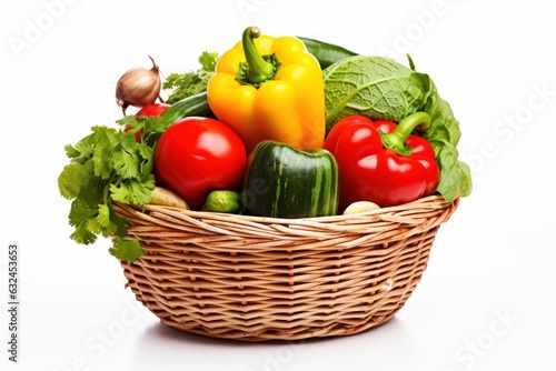 Assorted Organic Vegetables in Basket isolated on White Background. Generative Ai