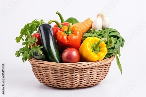 Assorted Organic Vegetables in Basket isolated on White Background. Generative Ai