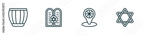 set of 4 linear icons from religion concept. outline icons included tablas, halakha, india, jewish vector