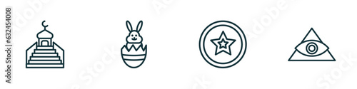 set of 4 linear icons from religion concept. outline icons included islamic minbar, easter bunny, anglican, cao dai vector