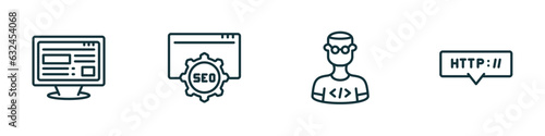 set of 4 linear icons from programming concept. outline icons included adaptive layout, image seo, developer, http vector