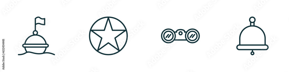 set of 4 linear icons from nautical concept. outline icons included buoy, star inside circle, binocular, boat bell vector set of 4 linear icons from nautical concept. outline icons included buoy, star inside circle, binocular, boat bell vector