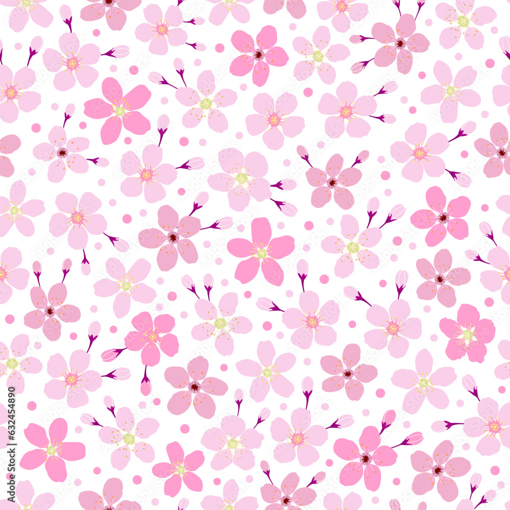 pink cherry blossom seamless pattern. ditsy floral Print. sakura flower pattern. good for fabric, fashion design, kimono, summer spring dress, vintage clothing, wallpaper, background, textile.