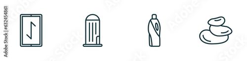 set of 4 linear icons from miscellaneous concept. outline icons included rune, granary, detergen, pebble vector