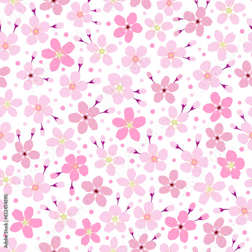 pink cherry blossom seamless pattern. ditsy floral Print. sakura flower pattern. good for fabric, fashion design, kimono, summer spring dress, vintage clothing, wallpaper, background, textile.