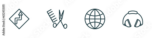 Free Download set of 4 linear icons from maps and flags concept. outline icons included curves ahead, women hairstylist, earth gobe, ear protection vector - GFXLoad