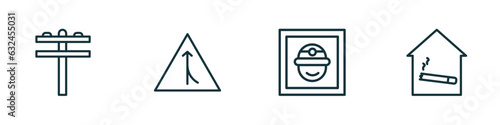 set of 4 linear icons from maps and flags concept. outline icons included pole, road joining, mine site, smoking place vector