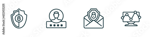 set of 4 linear icons from internet security concept. outline icons included gdpr shield, authentication, email security, web traffic vector