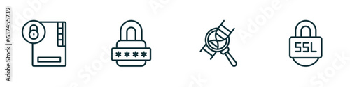 set of 4 linear icons from internet security concept. outline icons included folder security, locked, medical research, ssl vector