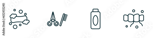set of 4 linear icons from hygiene concept. outline icons included lather, grooming, hair tonic, flossing vector