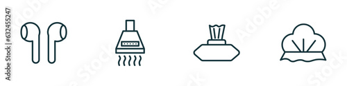 set of 4 linear icons from hygiene concept. outline icons included ear buds, extractor, baby wipe, shower cap vector
