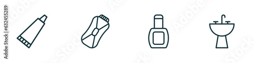 set of 4 linear icons from hygiene concept. outline icons included tooth paste, epliator, varnish, washbowl vector