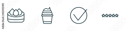 set of 4 linear icons from hotel and restaurant concept. outline icons included dim sum, frozen yogurt, check in, five stars vector