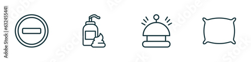 set of 4 linear icons from hotel and restaurant concept. outline icons included do not disturb, lotion, reception bell, pillow vector