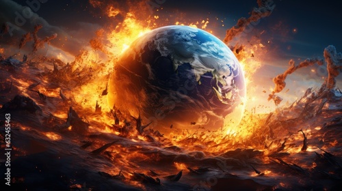 Global Warming Destroying our Planet, Burning and Exploding Earth, Global Catastrophe Concept. Generative Ai
