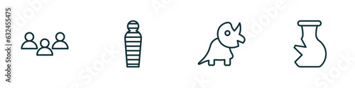 set of 4 linear icons from history concept. outline icons included staff, mummy, diaur, archaeological vector