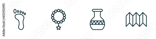 set of 4 linear icons from history concept. outline icons included footprint, bracelet, vase, trifold vector