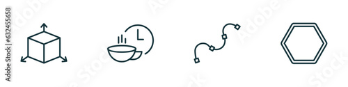 set of 4 linear icons from geometry concept. outline icons included dimension, break, spline, octagon vector