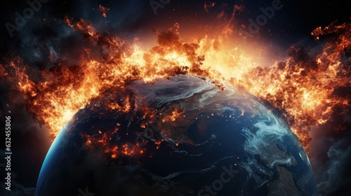 Global Warming Destroying our Planet  Burning and Exploding Earth  Global Catastrophe Concept. Generative Ai