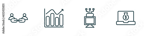 set of 4 linear icons from general concept. outline icons included affiliate link, business performance, edge computing, digital economy vector