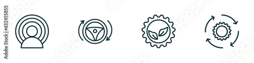 set of 4 linear icons from general concept. outline icons included brand awareness, autopilot, bioengineering, implementation vector