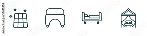 set of 4 linear icons from furniture & household concept. outline icons included floor, hassock, daybed, canopy bed vector