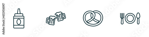 set of 4 linear icons from food concept. outline icons included condiment, beers, pretzel, eatery vector