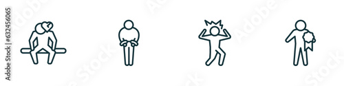 set of 4 linear icons from feelings concept. outline icons included heartbroken human, guilty human, frustrated human, special vector