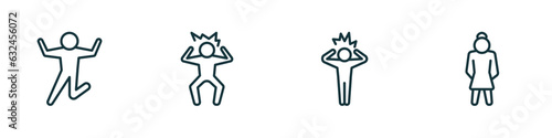 set of 4 linear icons from feelings concept. outline icons included excited human, irritated human, annoyed human, beautiful vector