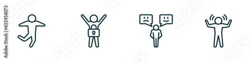 set of 4 linear icons from feelings concept. outline icons included good human, safe human, emotional human, amazed vector