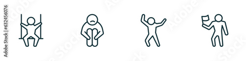 set of 4 linear icons from feelings concept. outline icons included free human, sad human, happy human, accomplished vector