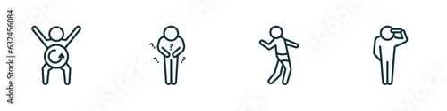 set of 4 linear icons from feelings concept. outline icons included refreshed human, hungry human, sexy human, hopeless vector