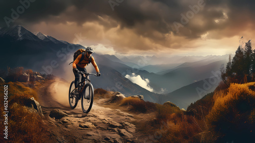 Mist-Clad Mountain Biking  Poster-Worthy Journey in Cabincore Style