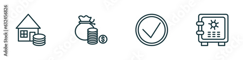 set of 4 linear icons from cryptocurrency concept. outline icons included as, funds, real, strongbox vector