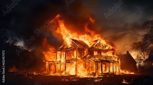 House on Fire Accident, Burning House Background, Home Insurance Concept